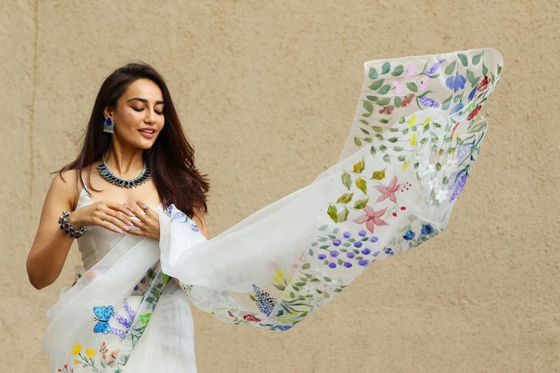 Surbhi Jyoti in Ivory Hand Painted Saree