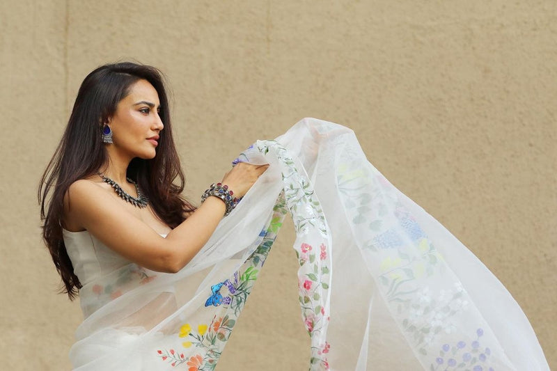 Surbhi Jyoti in Ivory Hand Painted Saree