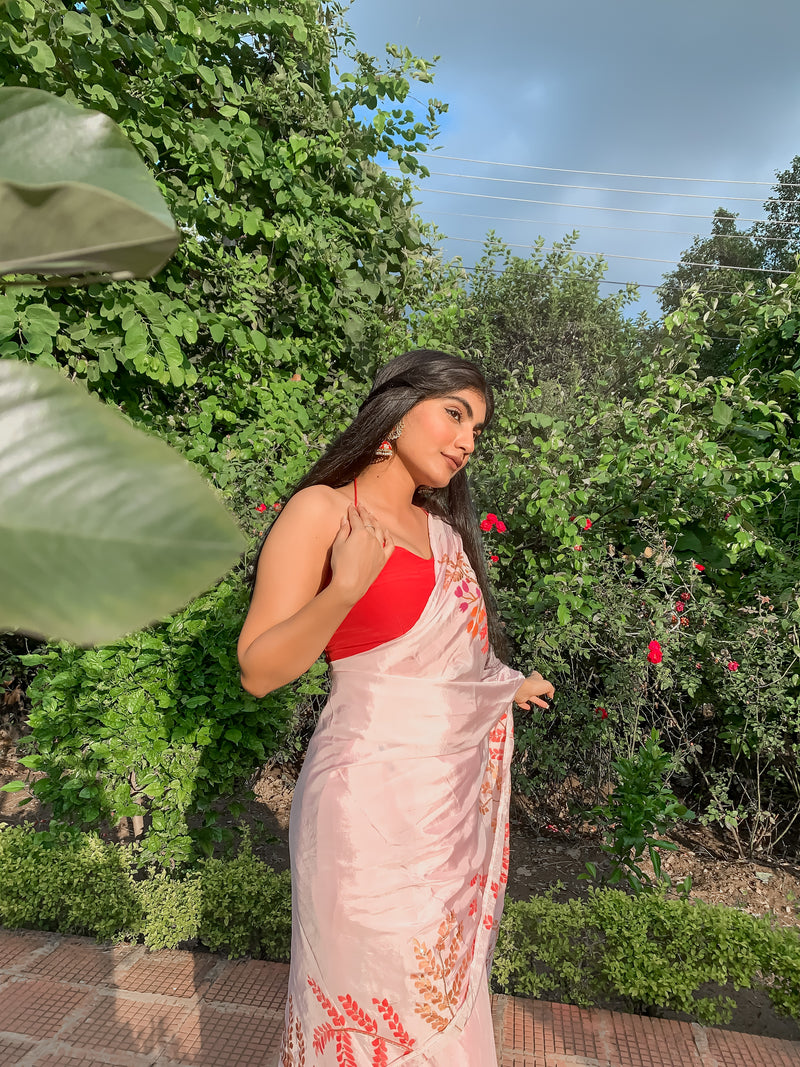 Pink Handpainted Silk Saree