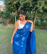 Navy Blue Handpainted Silk Saree