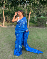 Navy Blue Handpainted Silk Saree