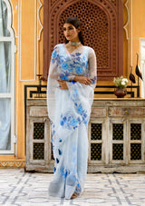 Powder blue pure organza saree