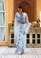 Powder blue pure organza saree