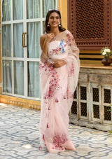 Blush Pink Pure Organza Saree