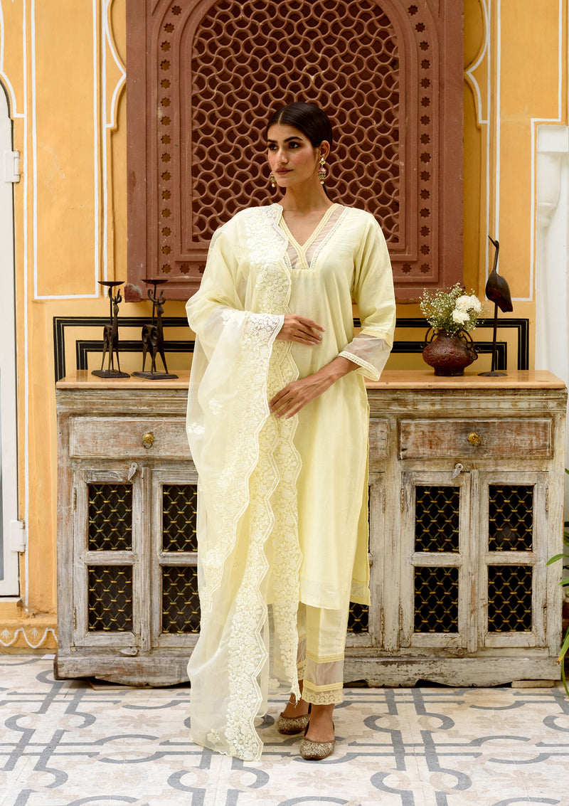 Lemon yellow Chanderi suit