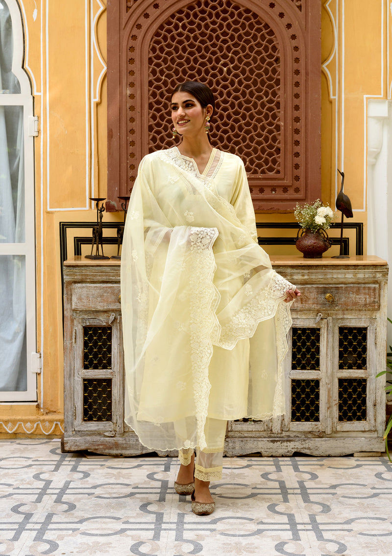 Lemon yellow Chanderi suit