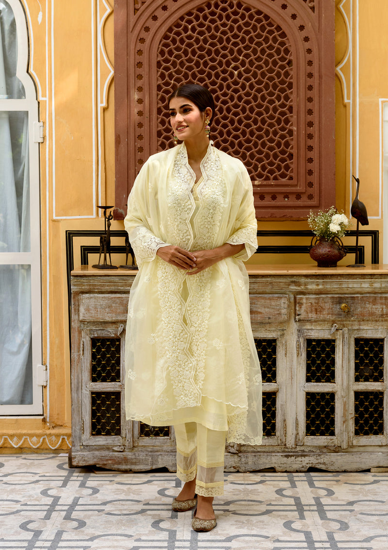 Lemon yellow Chanderi suit