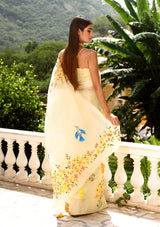 Lemon Yellow Hand painted saree