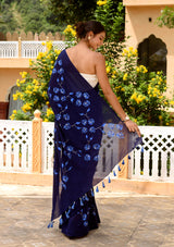 Midnight Blue Hand Painted Saree