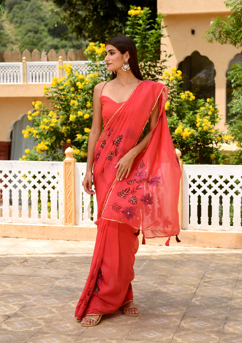 Crimson Red Organza Saree