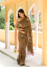 Brown Georgette Saree