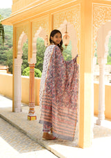 Pink white block print suit set