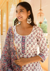 Pink white block print suit set