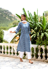 Indigo printed straight suit set