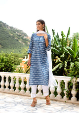 Indigo printed straight suit set