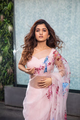 Nidhi Shah in Blush Pink Hand Painted Saree